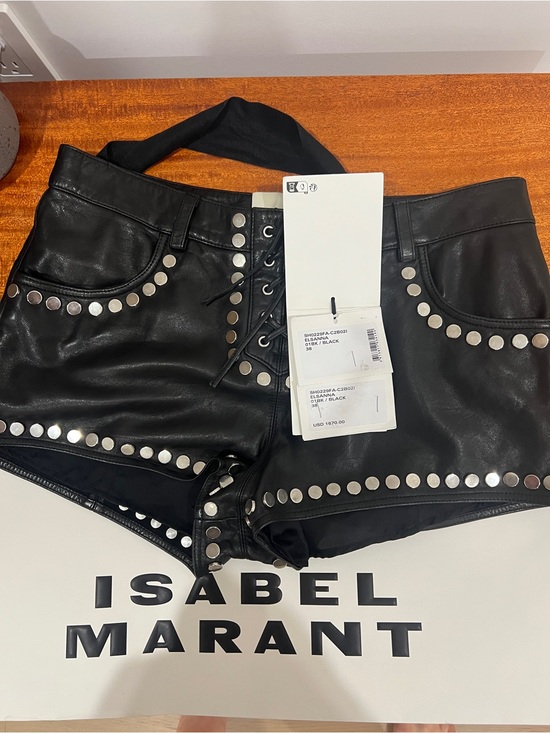 Isabel Marant Pants - Isabel Marant Elsanna Black Studded Leather Shorts